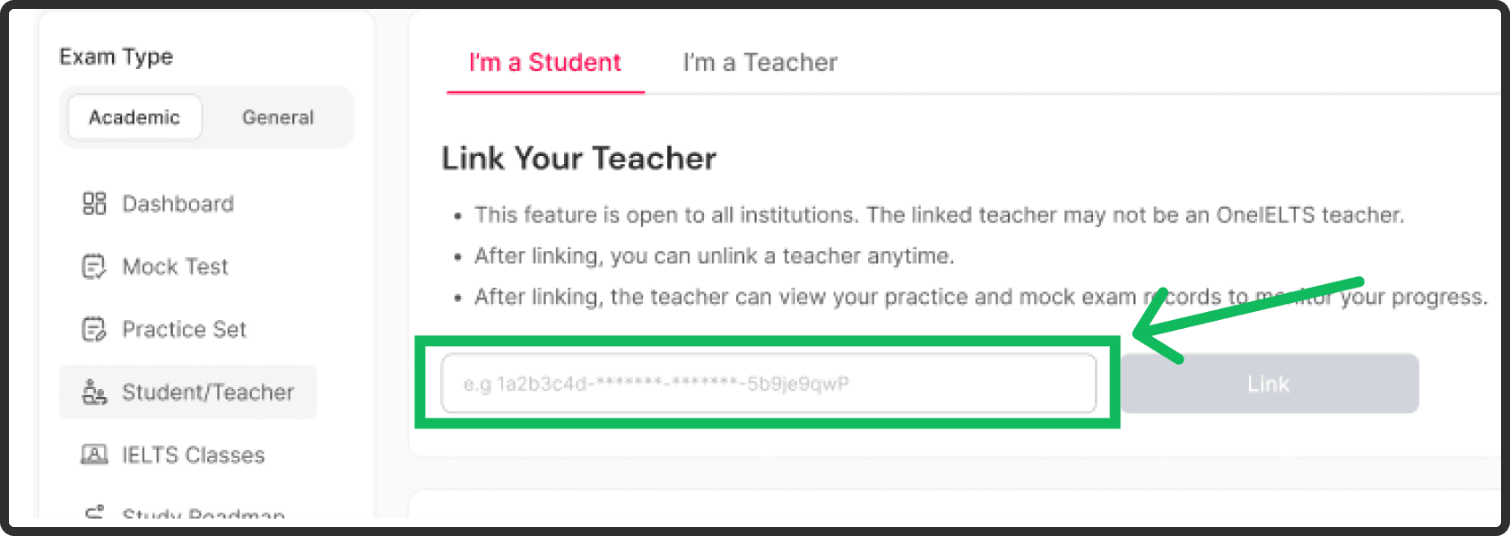 Paste your teacher's UUID into the box