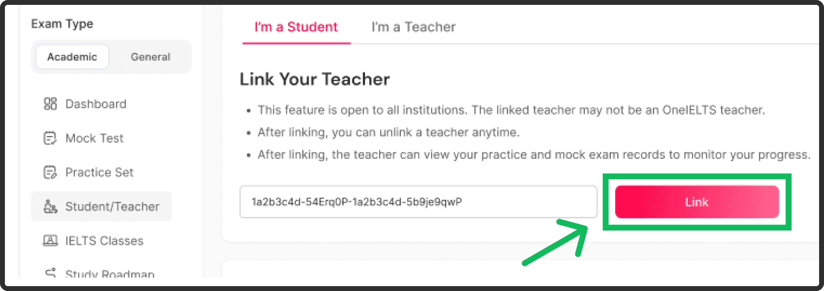 Click on the 'Link' button and add your teacher