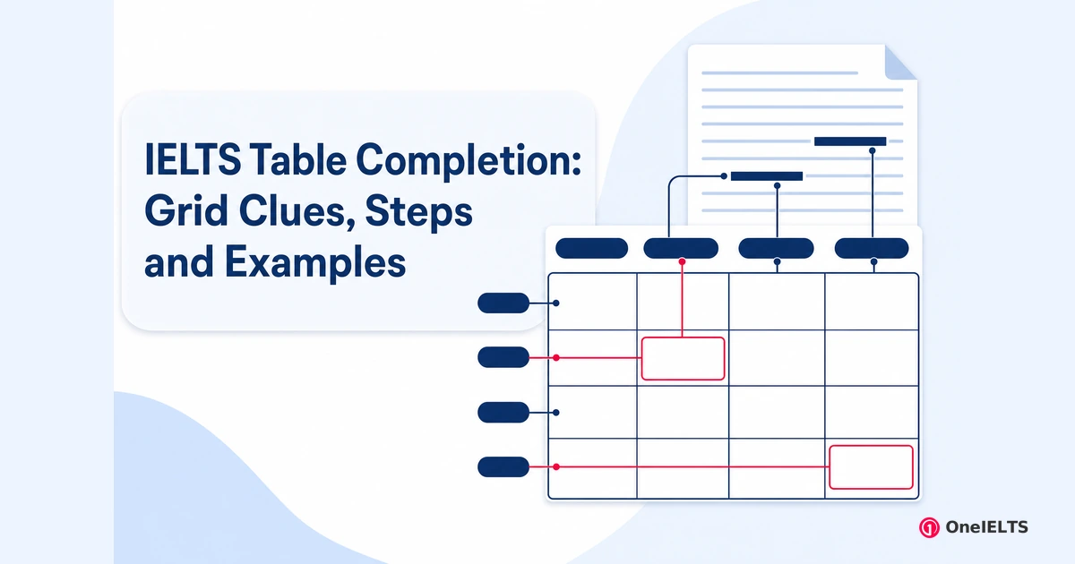 IELTS Table Completion: Grid Clues, Steps and Examples